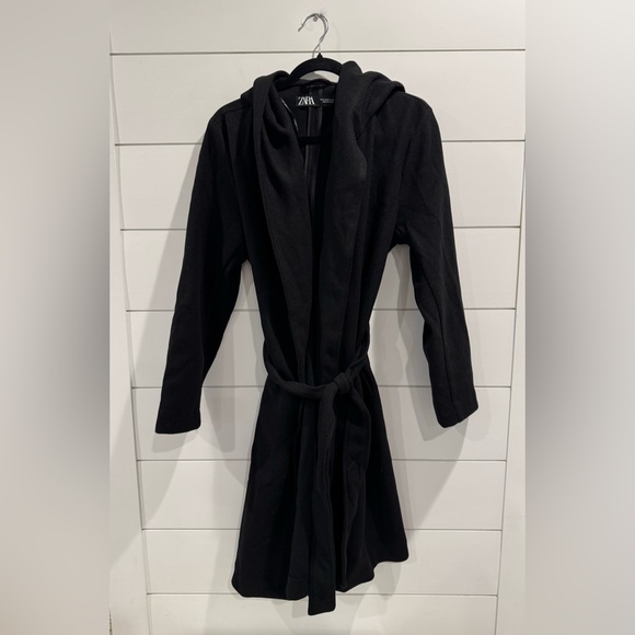 Zara black hooded wrap coat - Picture 4 of 8